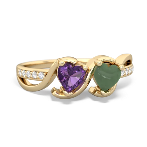 amethyst-jade double heart ring