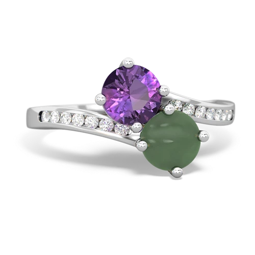 amethyst-jade two stone channel ring