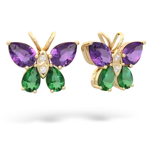 amethyst-lab emerald butterfly earrings