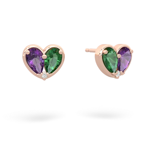 amethyst-lab emerald one heart earrings