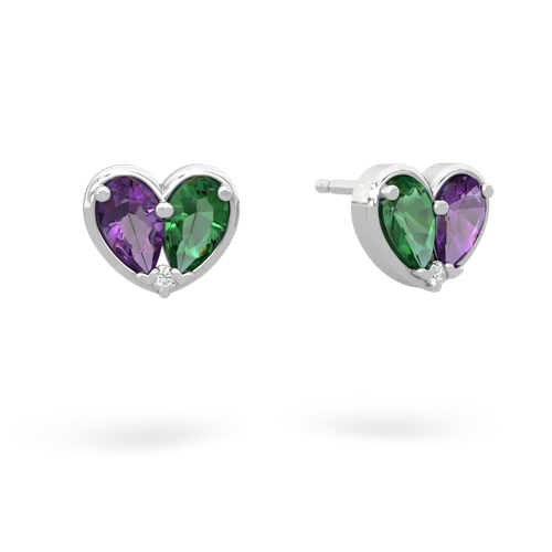 amethyst-lab emerald one heart earrings