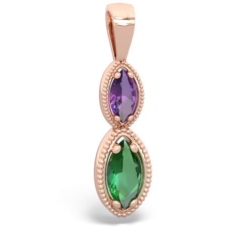 Amethyst Genuine Amethyst with Lab Created Emerald Antique-style Halo pendant Pendant