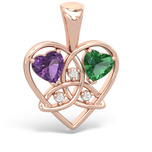 Amethyst Genuine Amethyst with Lab Created Emerald Celtic Trinity Heart pendant Pendant