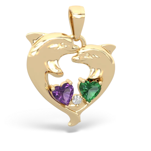 Amethyst Genuine Amethyst with Lab Created Emerald Dolphin Heart pendant Pendant