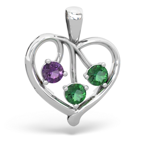 Amethyst Genuine Amethyst with Lab Created Emerald and  Glowing Heart pendant Pendant
