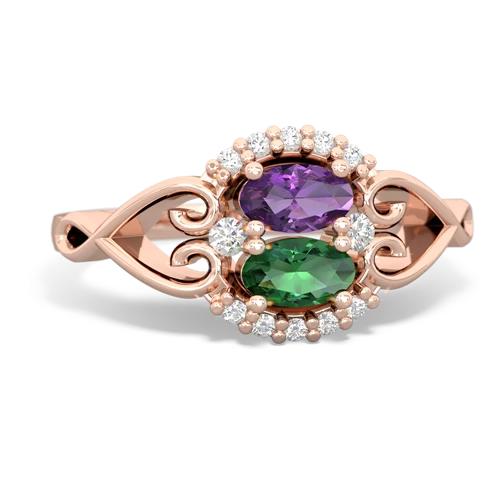 Amethyst Genuine Amethyst with Lab Created Emerald Love Nest ring Ring