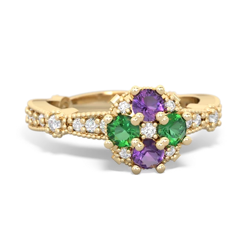 Amethyst Genuine Amethyst with Lab Created Emerald Milgrain Antique Style ring Ring