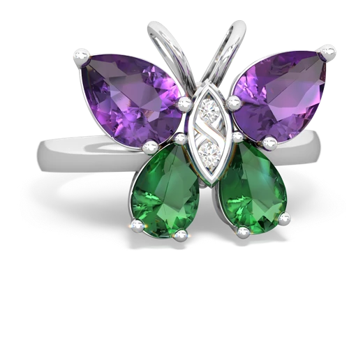 amethyst-lab emerald butterfly ring
