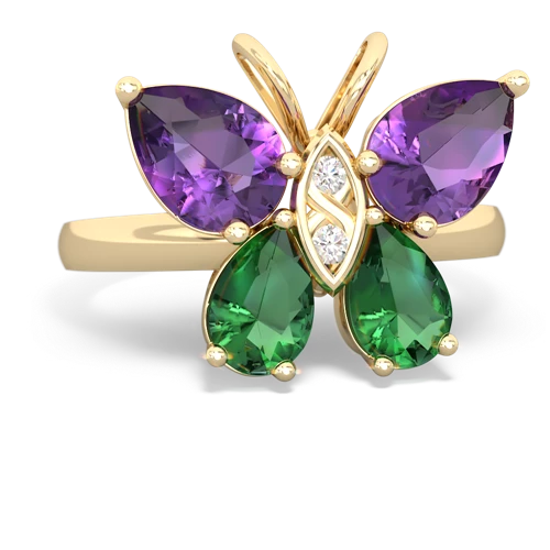 amethyst-lab emerald butterfly ring