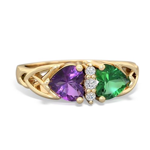 Amethyst Genuine Amethyst with Lab Created Emerald Celtic Trinity Knot ring Ring