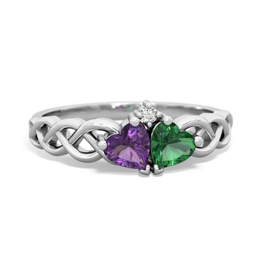 Amethyst Genuine Amethyst with Lab Created Emerald Heart to Heart Braid ring Ring