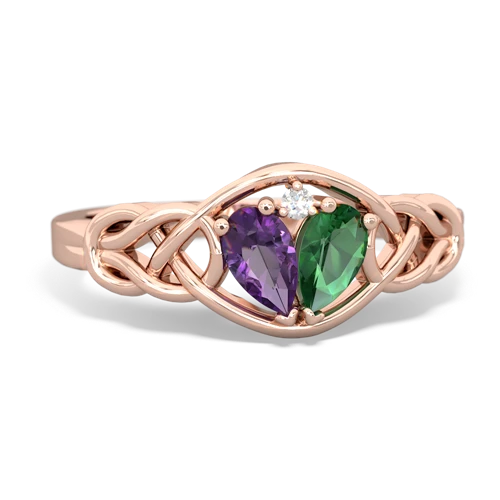 Amethyst Genuine Amethyst with Lab Created Emerald Celtic Love Knot ring Ring