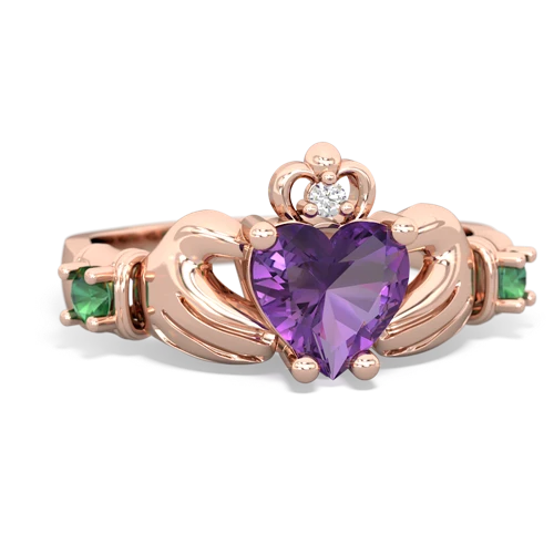 Amethyst Genuine Amethyst with Lab Created Emerald and Genuine Pink Tourmaline Claddagh ring Ring