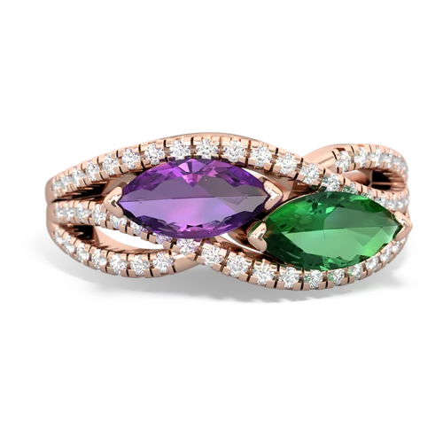 Amethyst Genuine Amethyst with Lab Created Emerald Diamond Rivers ring Ring