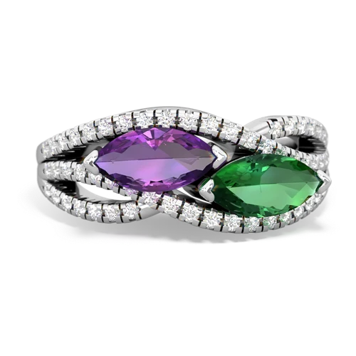 amethyst-lab emerald double heart ring