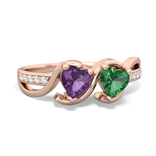 amethyst-lab emerald double heart ring