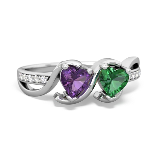 amethyst-lab emerald double heart ring