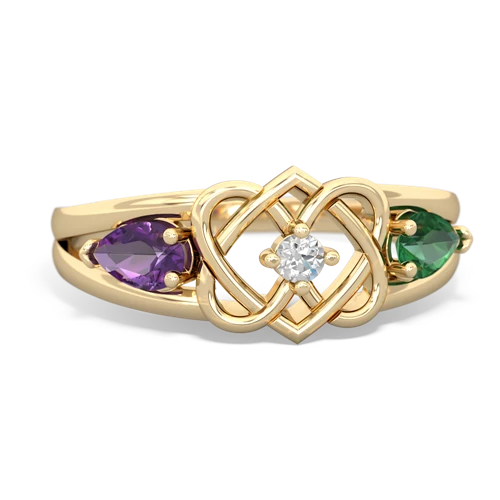Amethyst Genuine Amethyst with Lab Created Emerald Hearts Intertwined ring Ring