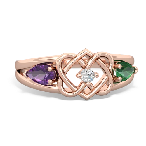 amethyst-lab emerald double heart ring