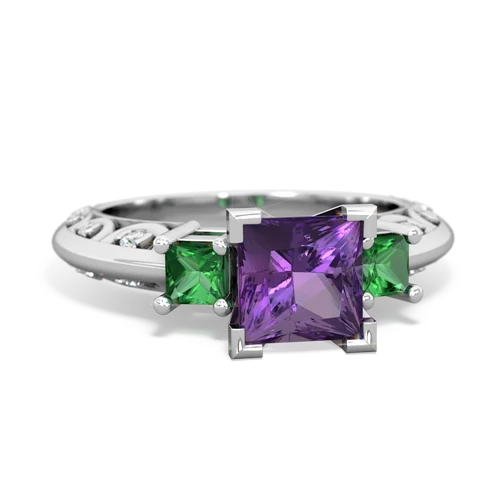 Amethyst Genuine Amethyst with Lab Created Emerald and Genuine London Blue Topaz Art Deco ring Ring