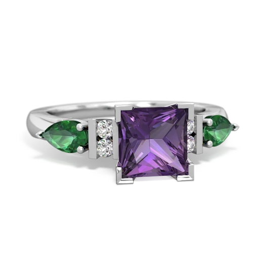 Amethyst Genuine Amethyst with Lab Created Emerald and  Engagement ring Ring