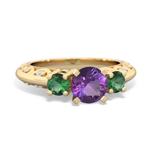 Amethyst Genuine Amethyst with Lab Created Emerald Art Deco ring Ring