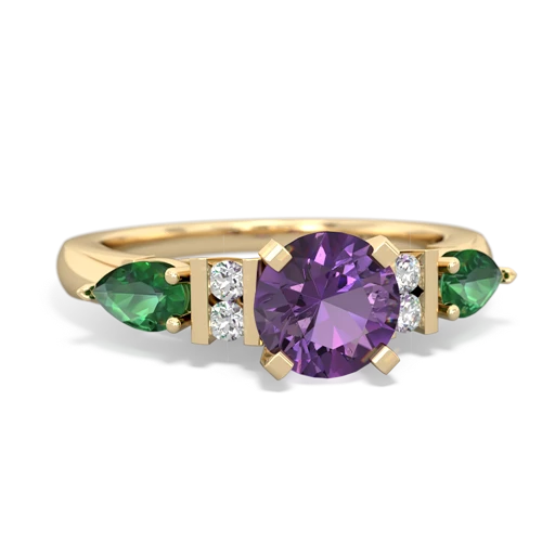 Amethyst Genuine Amethyst with Lab Created Emerald and Genuine Amethyst Engagement ring Ring