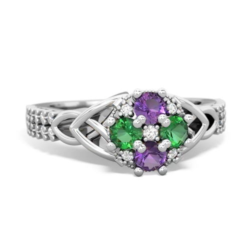 Amethyst Genuine Amethyst with Lab Created Emerald Celtic Knot Engagement ring Ring