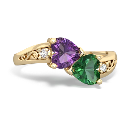 amethyst-lab emerald filligree ring