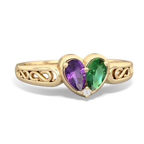 Amethyst Genuine Amethyst with Lab Created Emerald filligree Heart ring Ring