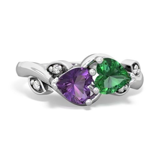 Amethyst Genuine Amethyst with Lab Created Emerald Floral Elegance ring Ring