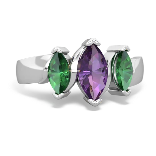 Amethyst Genuine Amethyst with Lab Created Emerald and Genuine London Blue Topaz Three Peeks ring Ring