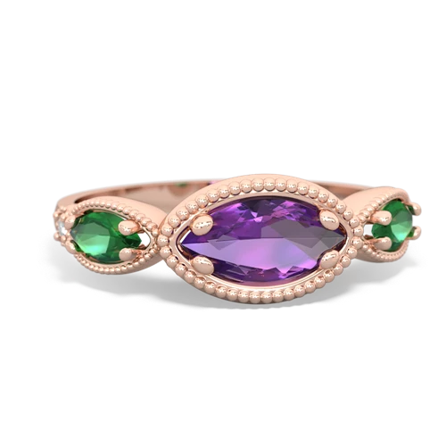 Amethyst Genuine Amethyst with Lab Created Emerald and  Antique Style Keepsake ring Ring