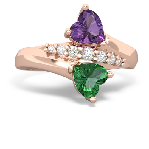 Amethyst Genuine Amethyst with Lab Created Emerald Heart to Heart Bypass ring Ring