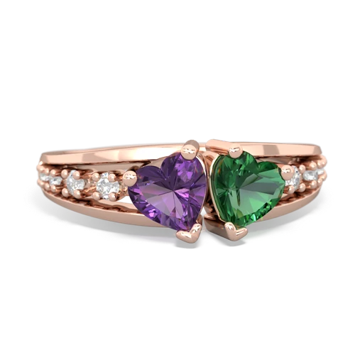 Amethyst Genuine Amethyst with Lab Created Emerald Heart to Heart ring Ring