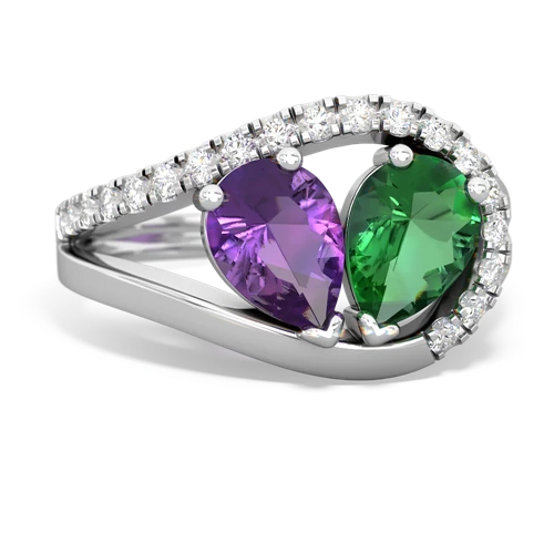 Amethyst Genuine Amethyst with Lab Created Emerald Nestled Heart Keepsake ring Ring