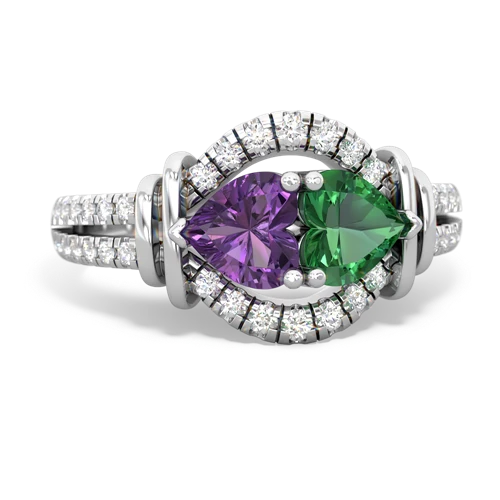 Amethyst Genuine Amethyst with Lab Created Emerald Art-Deco Keepsake ring Ring