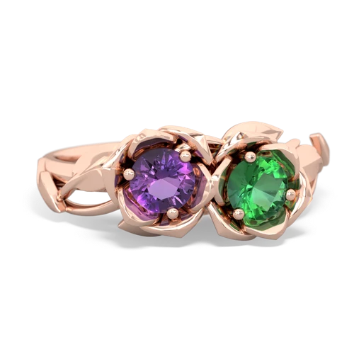 Amethyst Genuine Amethyst with Lab Created Emerald Rose Garden ring Ring