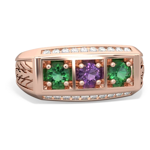 amethyst-lab emerald three stone ring