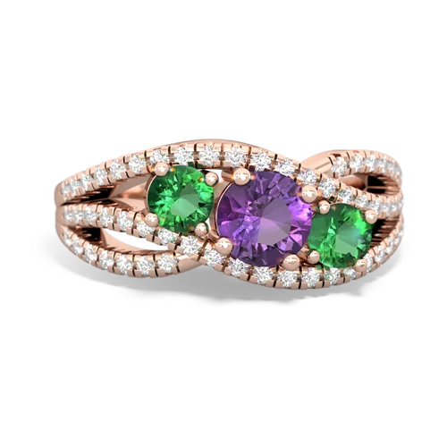 amethyst-lab emerald three stone pave ring