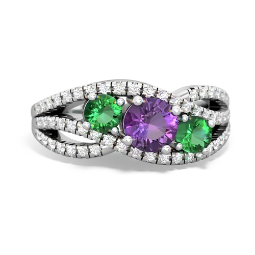 amethyst-lab emerald three stone pave ring