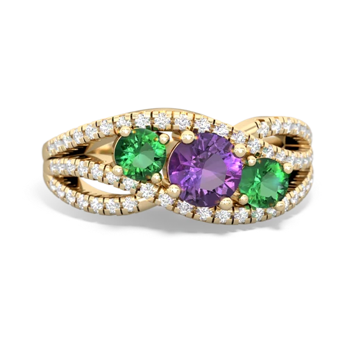 amethyst-lab emerald three stone pave ring