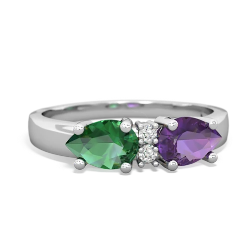 Amethyst Genuine Amethyst with Lab Created Emerald Pear Bowtie ring Ring