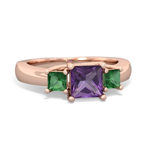 Amethyst Genuine Amethyst with Lab Created Emerald and Genuine Pink Tourmaline Three Stone Trellis ring Ring