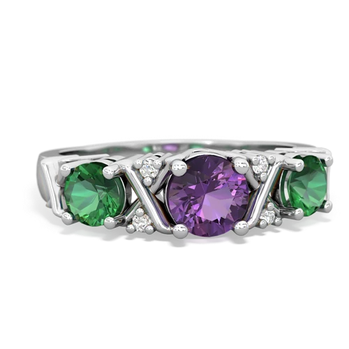 Amethyst Genuine Amethyst with Lab Created Emerald and  Hugs and Kisses ring Ring