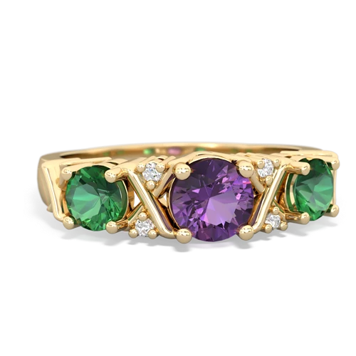 Amethyst Genuine Amethyst with Lab Created Emerald and Genuine Amethyst Hugs and Kisses ring Ring