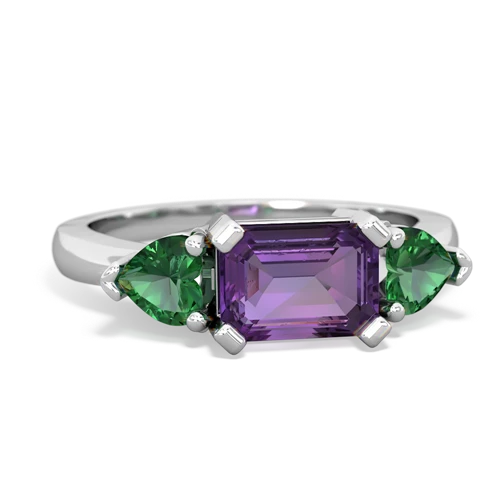 Amethyst Genuine Amethyst with Lab Created Emerald and Genuine Pink Tourmaline Three Stone ring Ring