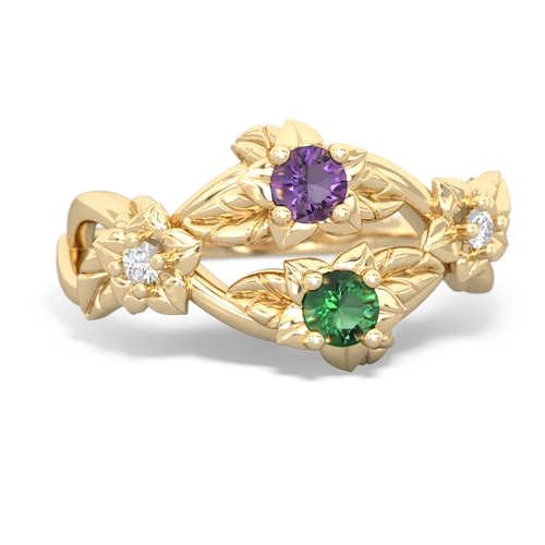 Amethyst Genuine Amethyst with Lab Created Emerald Sparkling Bouquet ring Ring