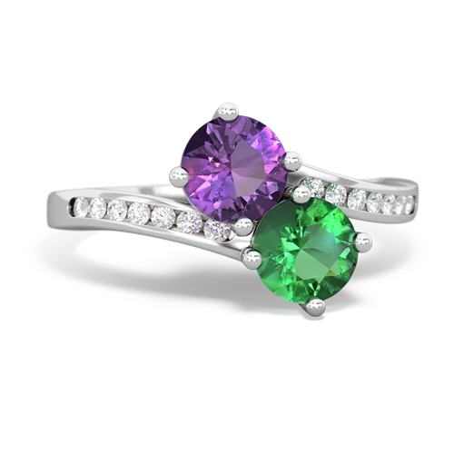 amethyst-lab emerald two stone channel ring