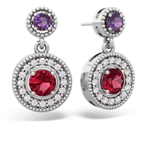 amethyst-lab ruby halo earrings